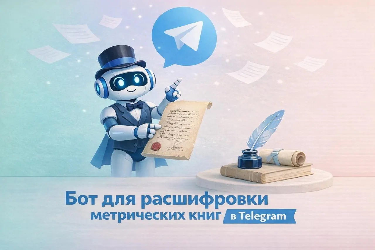 Иллюстрация: робот-дворецкий держит расшифрованную метрику рядом с иконкой Telegram