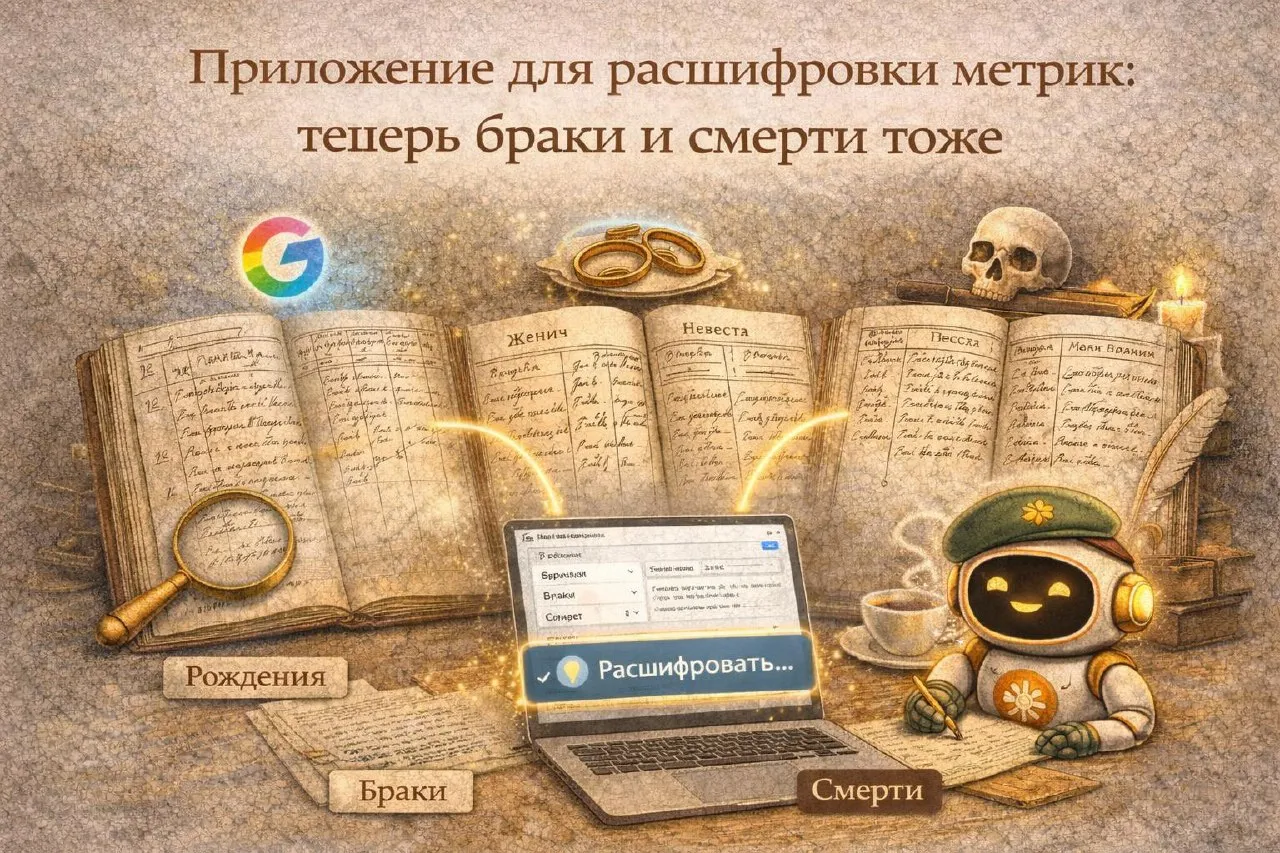 Иллюстрация: метрическая книга, обручальные кольца и череп — рождения, браки, смерти